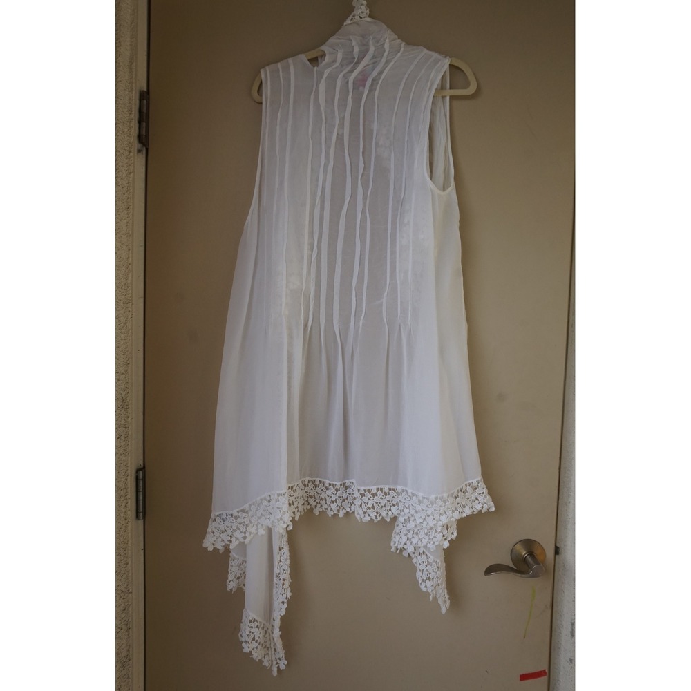 Johnny Was long duster crochet lace trim Pintuck Boho Festival Layering Vest L - Picture 9 of 12